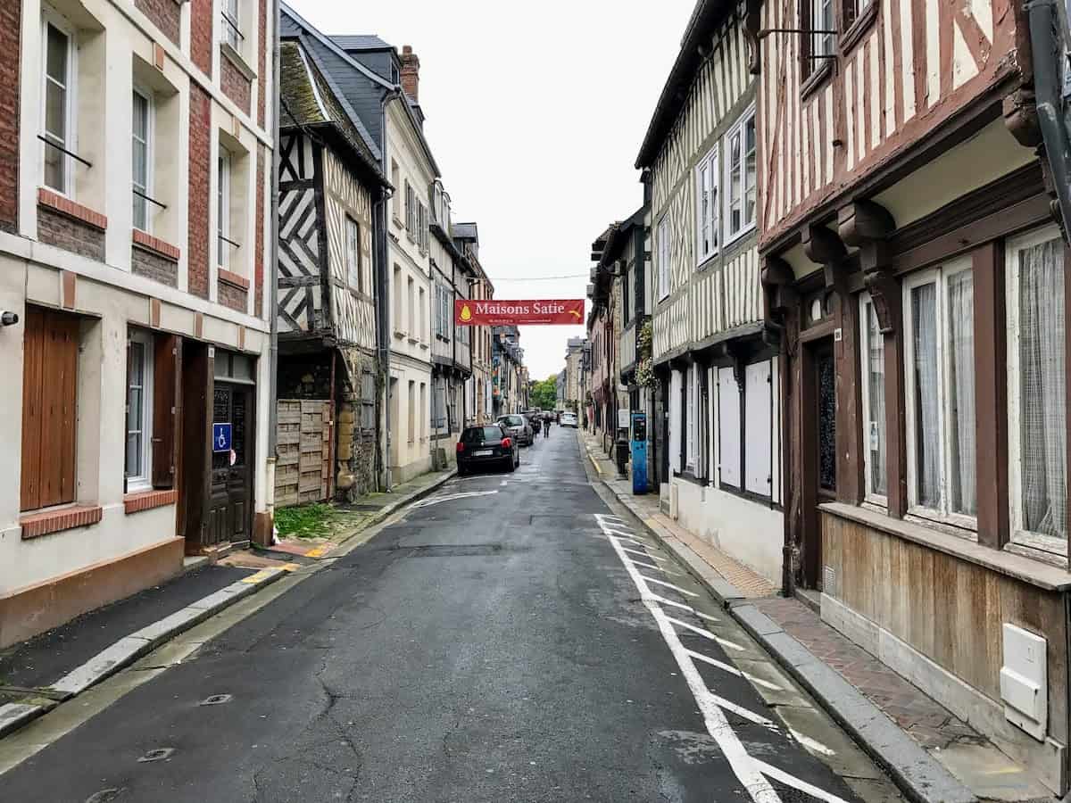 Street with half-timbered houses in Honfleur, Normandy