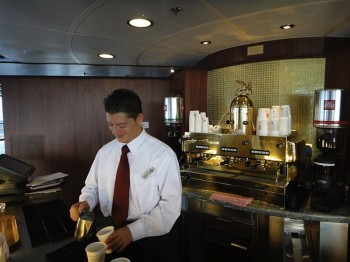 Barista's coffee bar on the Oceania Marina