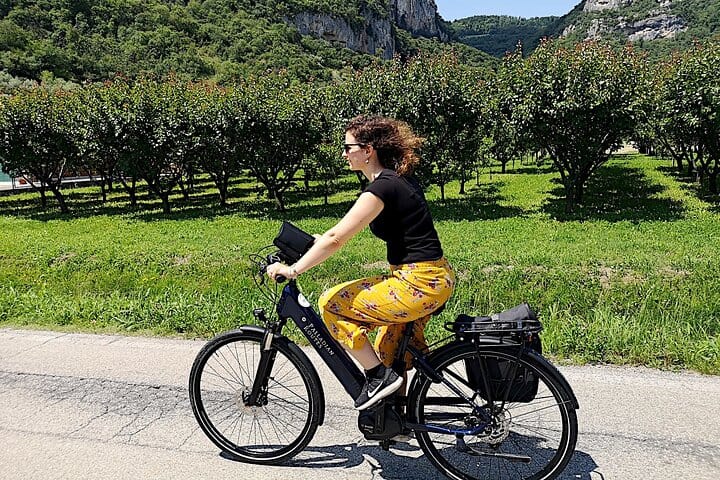 woman on bicycle on Viator e-bike tour of Vicenza