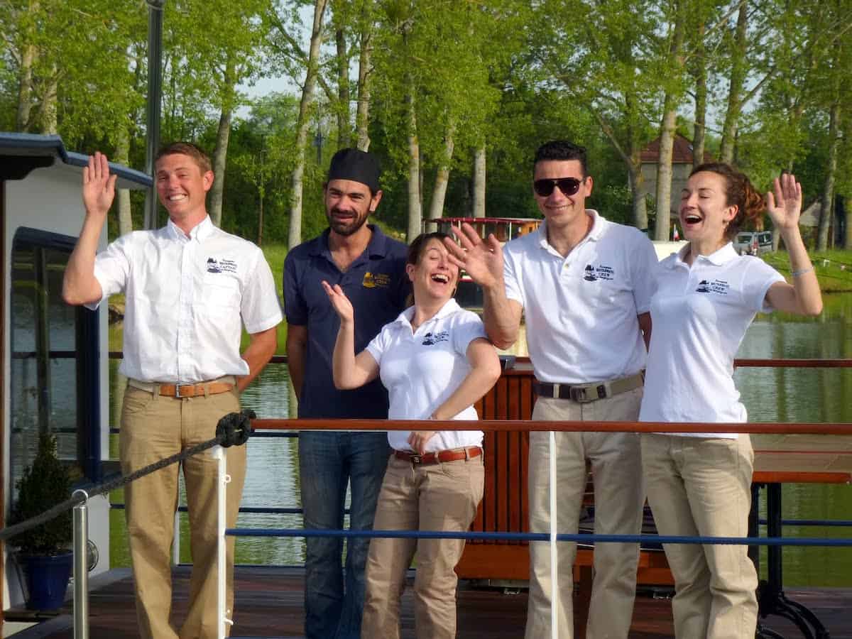 The welcoming crew on European Waterways barge, L'Impressioniste