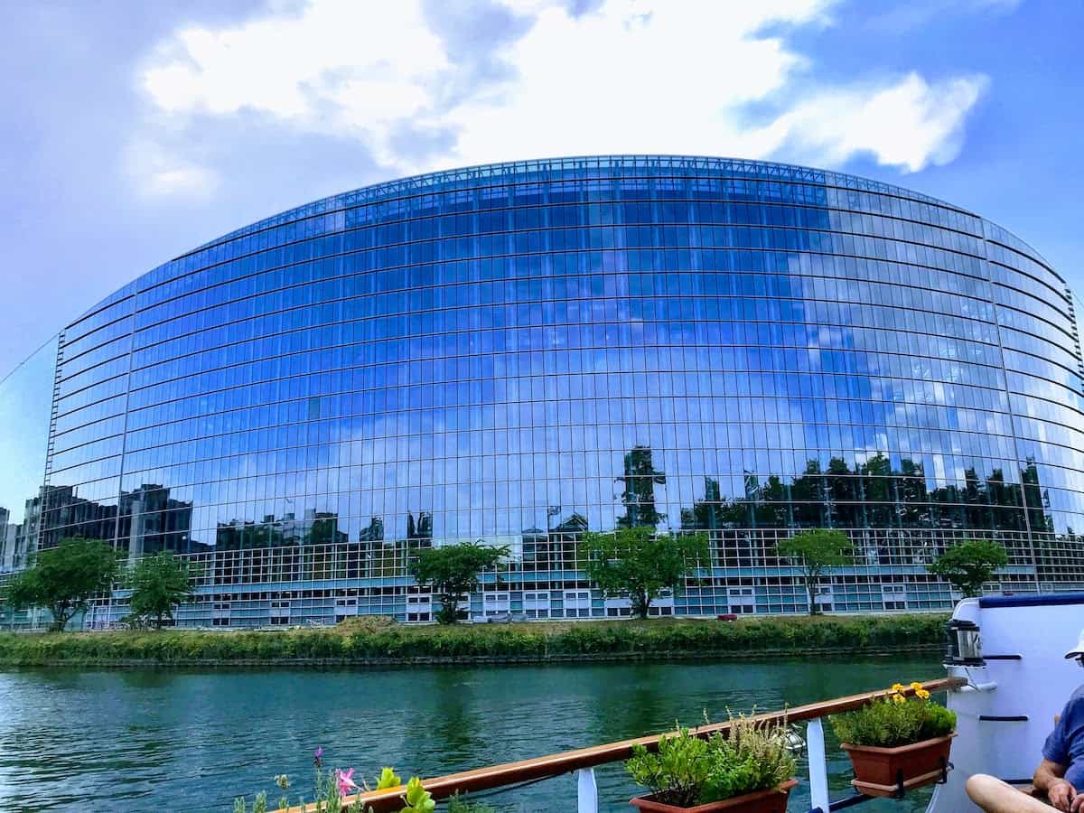 Our barge sails past the European Parliament building in Strasbourg, France