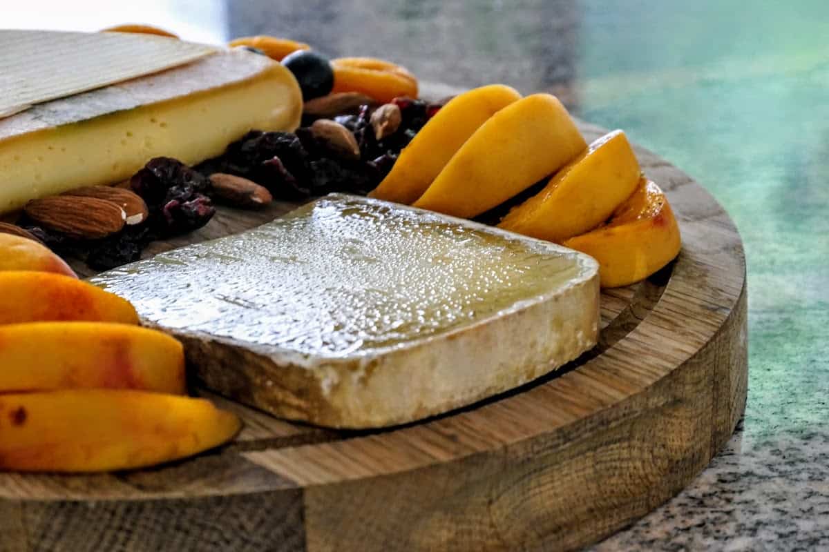 A fruit and cheese board after dinner