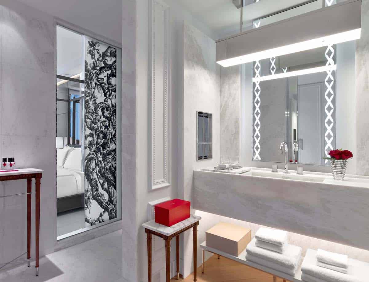 Sybaritic bathroom with every amenity (Baccarat Hotel New York)