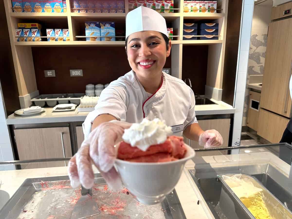 An indulgent ice cream dessert at the World Café