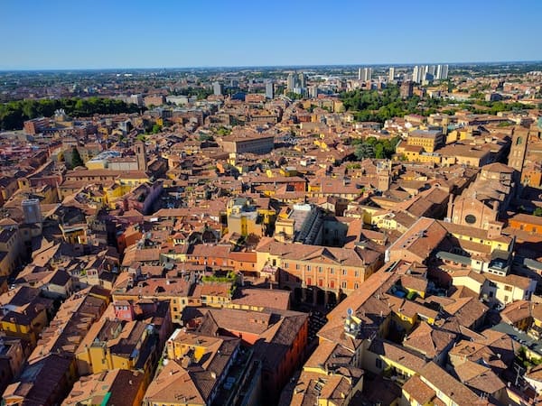 Red rooftops of Bologna as viewed from the Asinelli Tower (Credit: Andrew Levine)