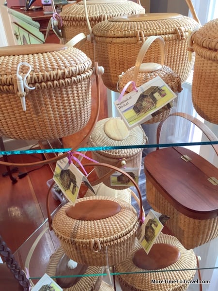 Different shapes of lightship baskets and purses crafted by lightship keepers that have now become collectibles.