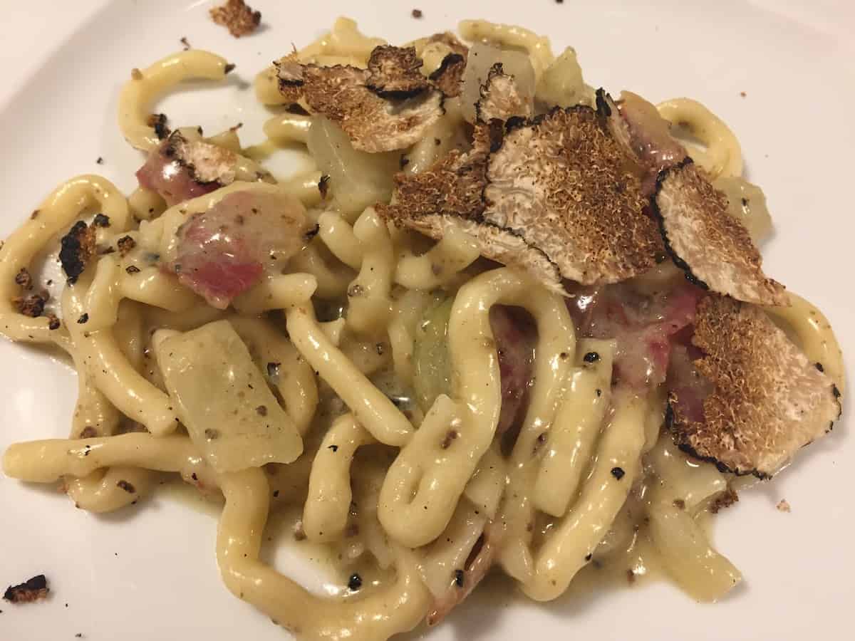 During our stay, I ordered From the tasting menu: Umbricelli pasta (a regional specialty) with cured pork neck and black summer truffles