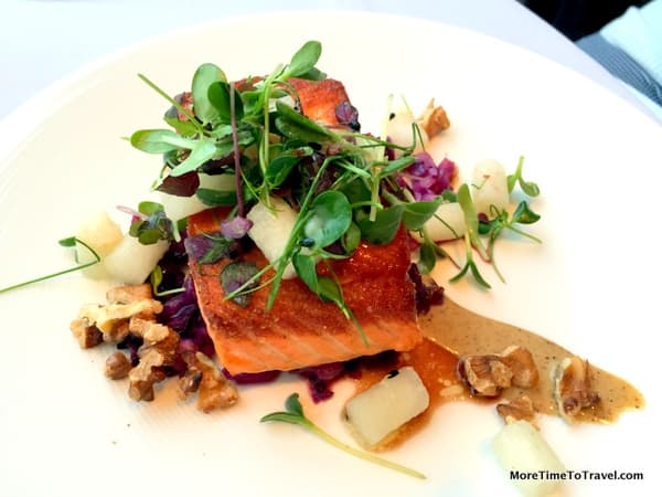 Wild Salmon with red cabbage, spiced walnuts and beurre rouge