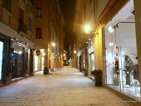 Via d’Azeglio in Bologna at night