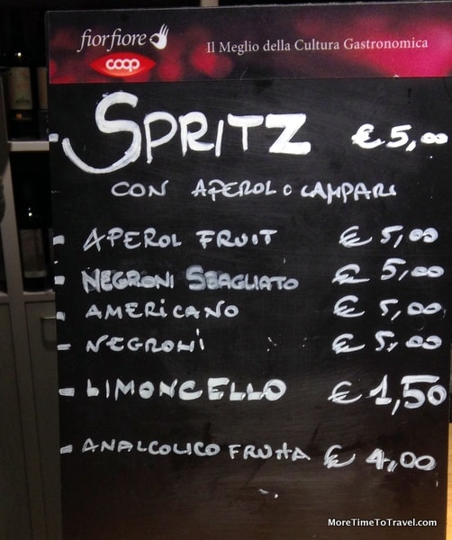 Spritz menu in Bologna