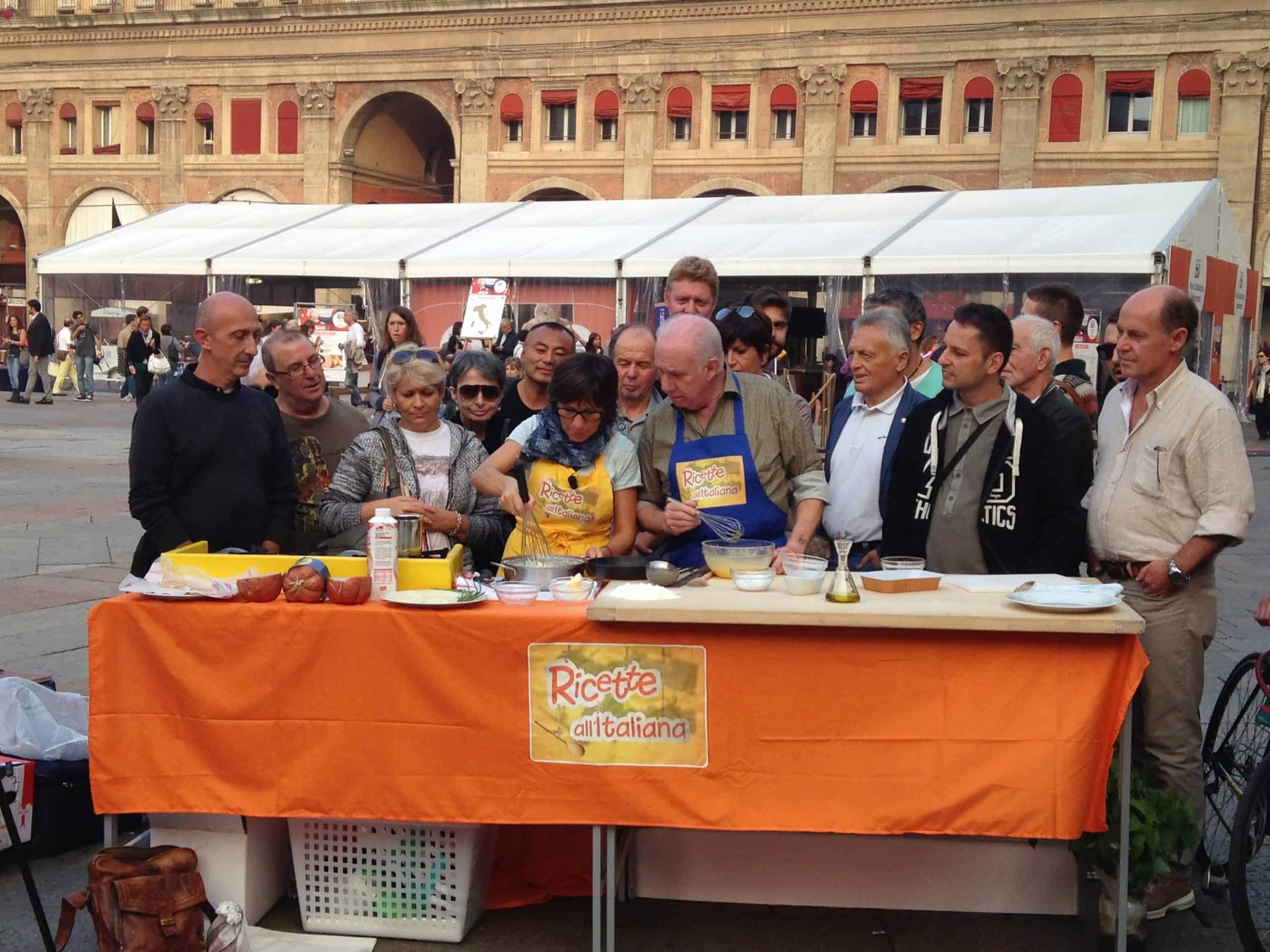 Food demo at the Mortadella Festival held on the square