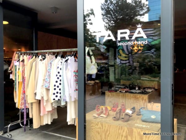 A trendy second-hand clothes shop in the courtyard