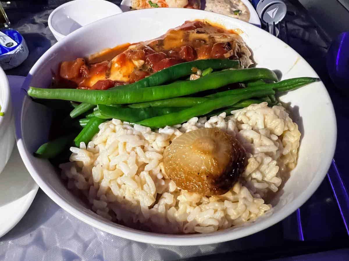 Our favorite Delta One meal: Chicken with Risotto and Green Beans dinner