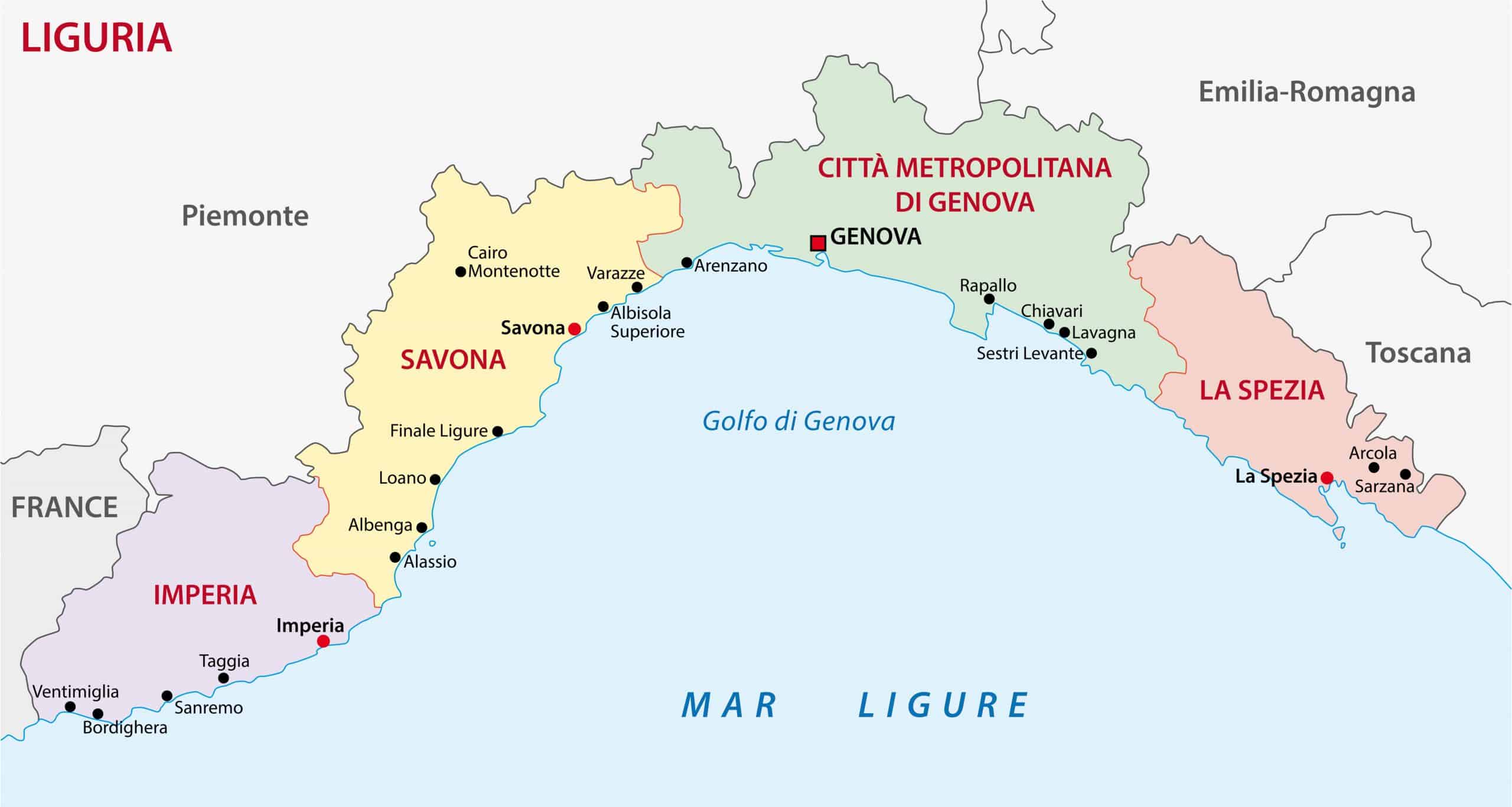 A more detailed map of Liguria