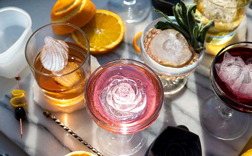 This unique ice mold adds a touch of elegance to any rose cocktail