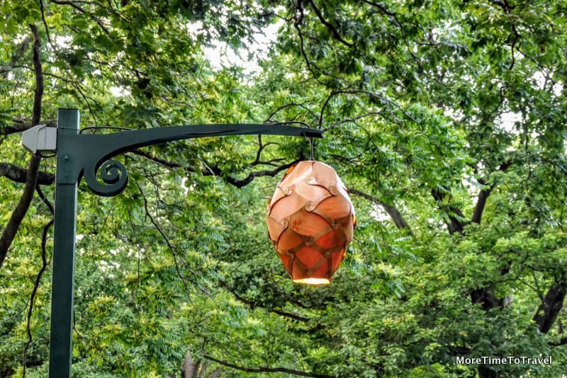 One of the lanterns illuminating a path