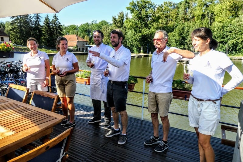 Barge Crew through Alsace & Lorraine - Our Panache crew warmly greets us 