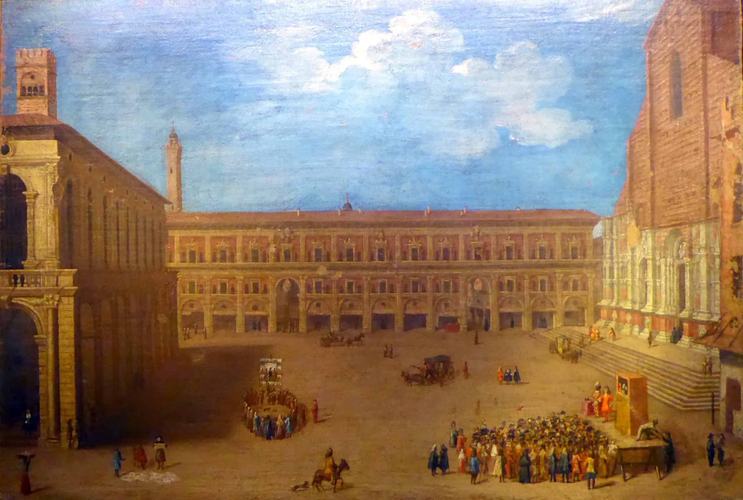 Photo of the square in years past, taken from a painting at the Museo della Storia di Bologna