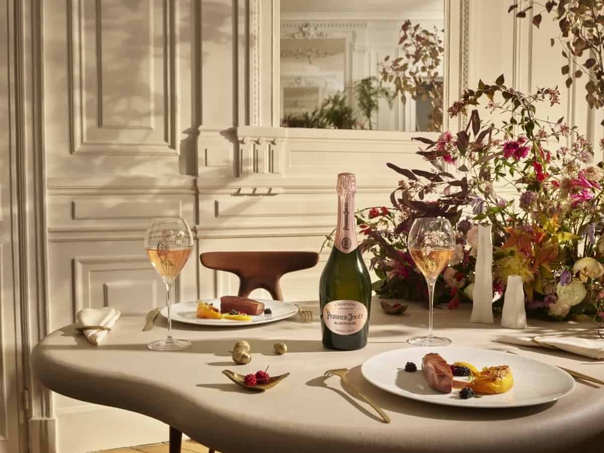 An elegant table setting with Perrier-Jouet Blason Rose