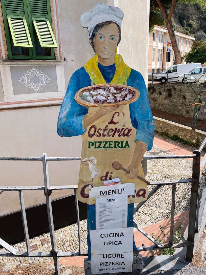 Ligurian Food and WIne: Outside a pizza shop in Dolcedo, province of Imperia