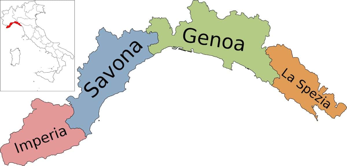 The four provinces of Liguria, Italy