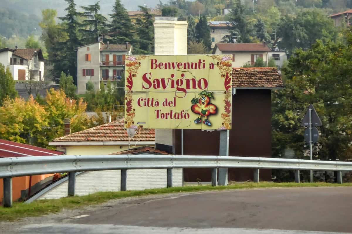Welcome sign to Savigno, the City of Truffles (credit: Jerome Levine)
