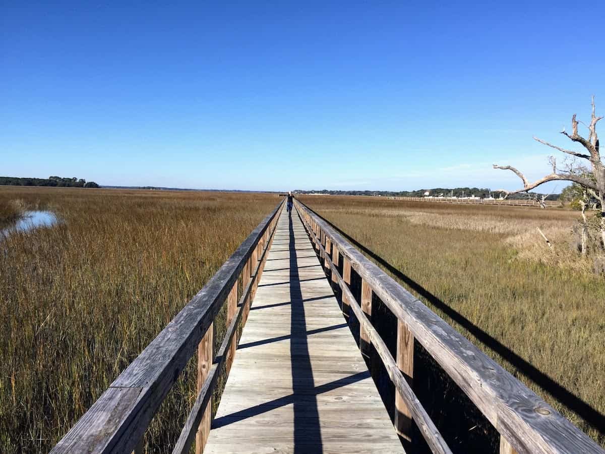 Jetty over a marsh on Seabrook Island in winter