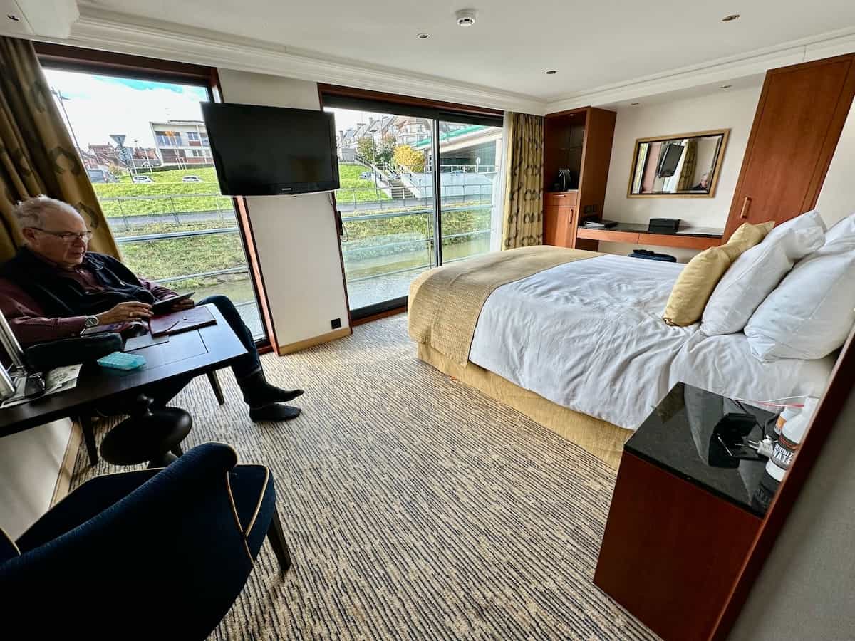 Our stateroom with floor-to-ceiling windows
