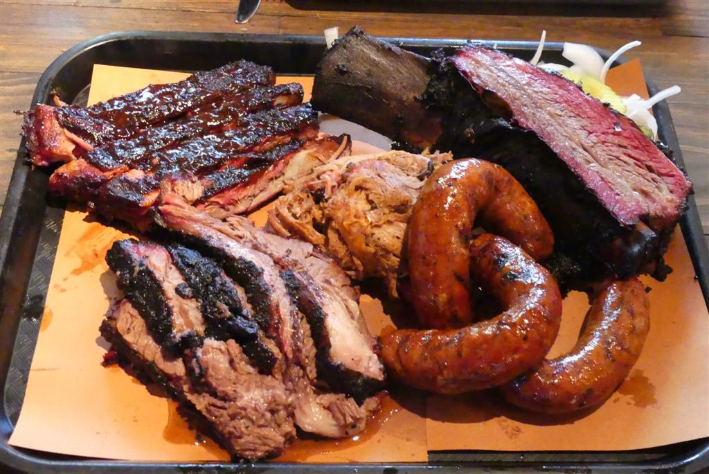 Family meal at the trough at Pecan Lodge