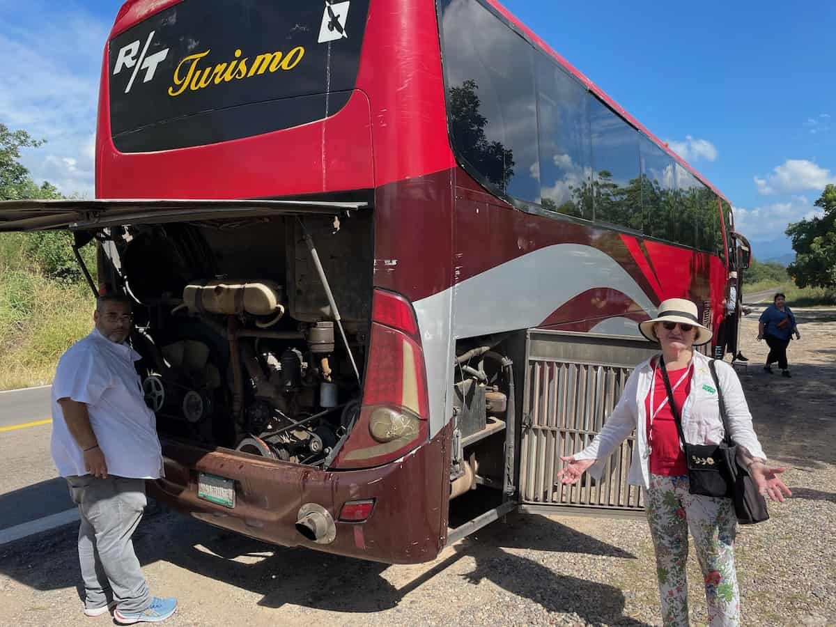  Tour bus breakdown near Mazatlan, Mexico. Well handled by Princess Guide. 