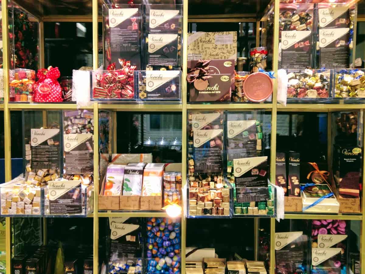 Shelf in a Venchi store in Bologna