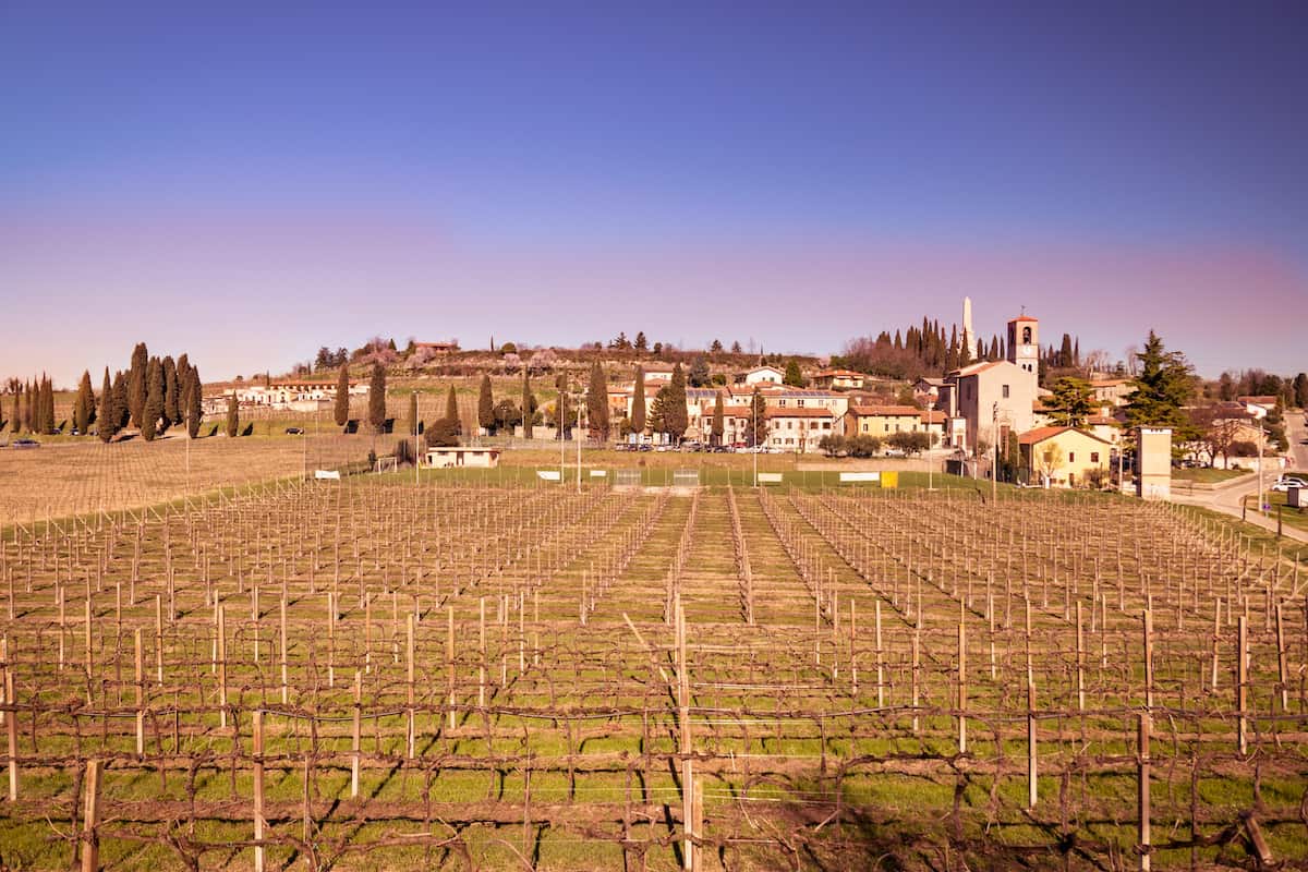 The village of Custoza, Italy surrounded by the vineyards